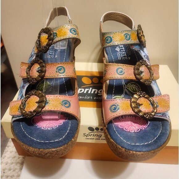 NIB L'Artiste Spring Step "Fillippa" Multi-Color Leather Sandals Sz.6 Ret.$160 - Picture 2 of 14